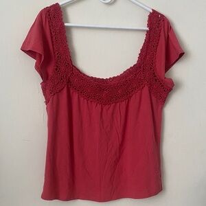 Elegant Red Lace Trim Women's Top